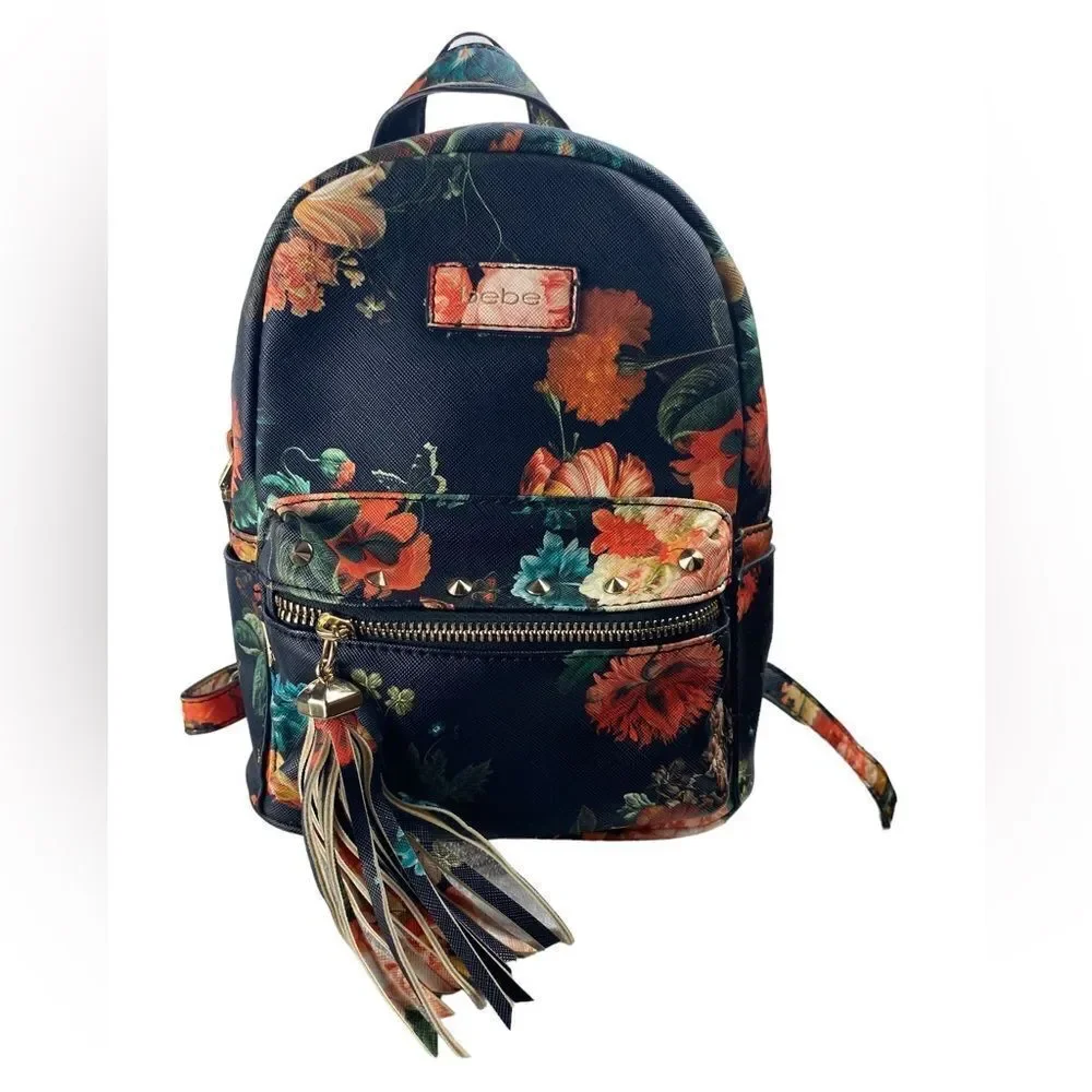 Bebe Bag Black Pink Floral Melissa Medium Studded Vegan Small Backpack